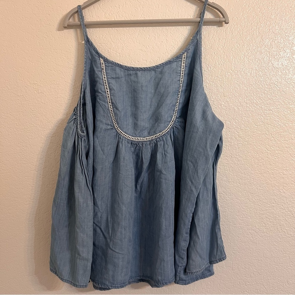 Cato blue off shoulder blouse with Embroidered Trim